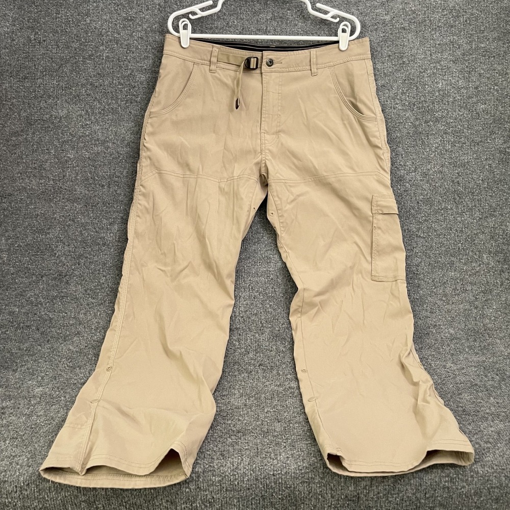 Prana Stretch Zion Hiking Pants Mens Large x 30 Khaki Tan Cargo Belted Climbing